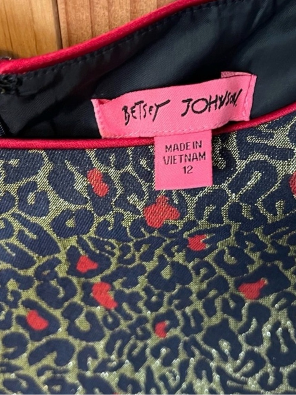 Betsey Johnson Navy Mini Dress with Red Accents and Gold Print - Picture 3 of 4